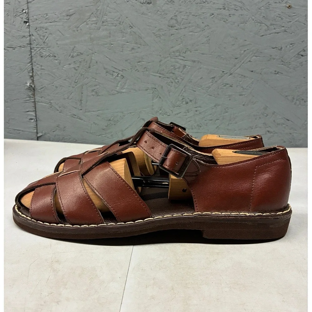 Neptun Fisherman Woven Leather Sandals Mens 7 Brown Vintage Made in Poland Shoes